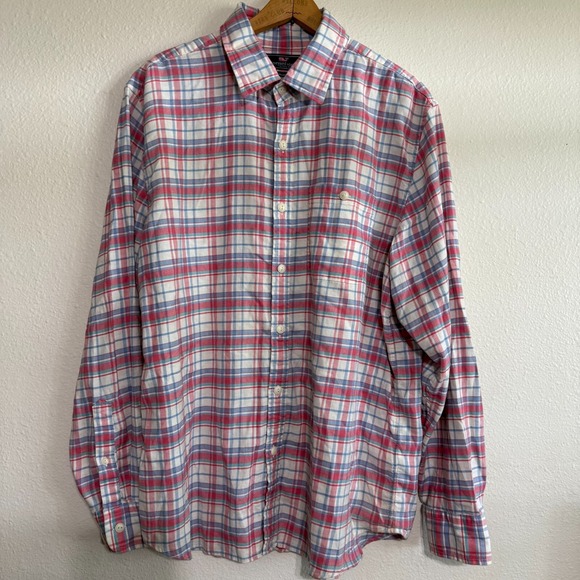 Vineyard Vines Other - Vineyard Vines Slim Longshore Shirt Mens Large Pink Plaid Long Sleeve Classic